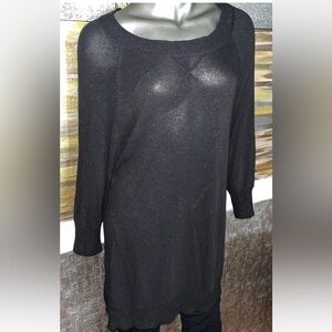Ellen Tracy Metallic Black Scoop-Neck Three-Quarter Sleeve Sweater Tunic XL New
